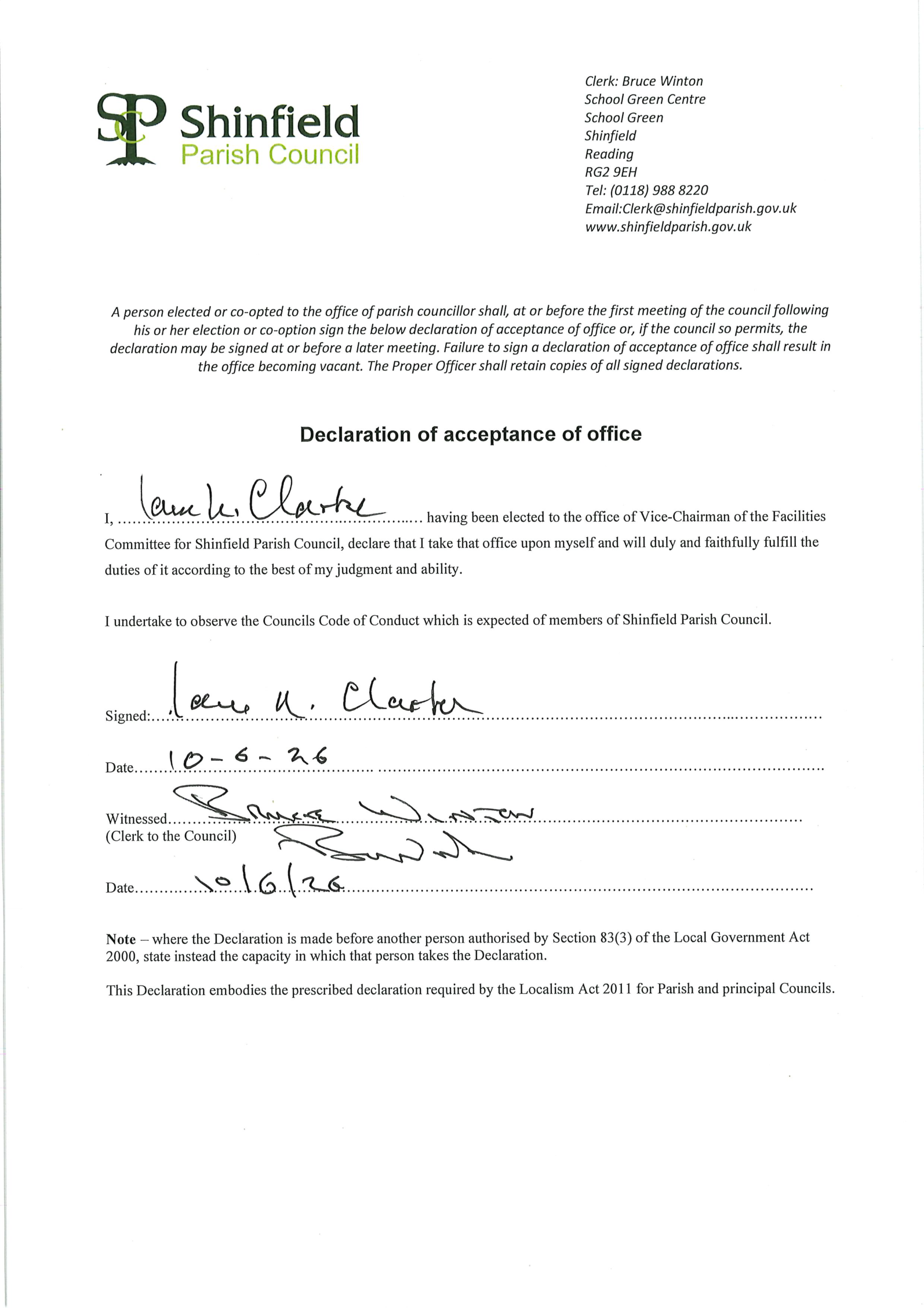I Clarke Acceptance Facilities Vice Chair 2026