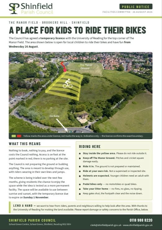 new bike space for kids to ride their bikes, manor ground, shinfield